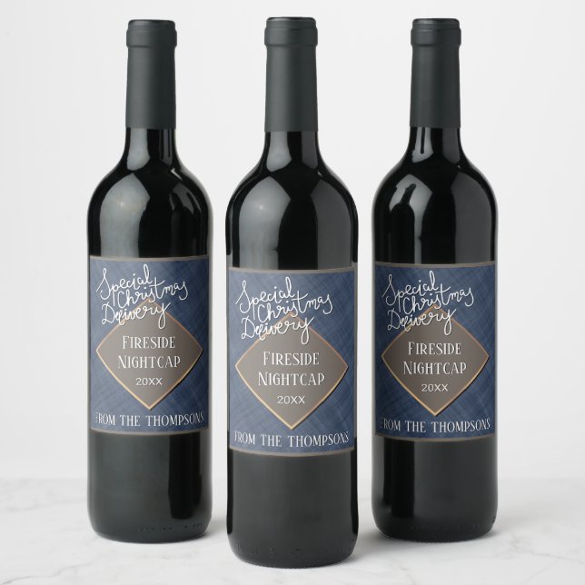 Custom Special Delivery On Dark Blue Weave Pattern Wine Label (Bottles)