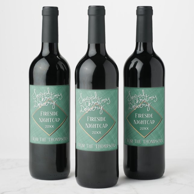 Custom Special Delivery On Green Weave Pattern Wine Label (Bottles)
