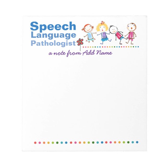 Custom Speech Pathologist's Colourful Kids Note Pa (Front)