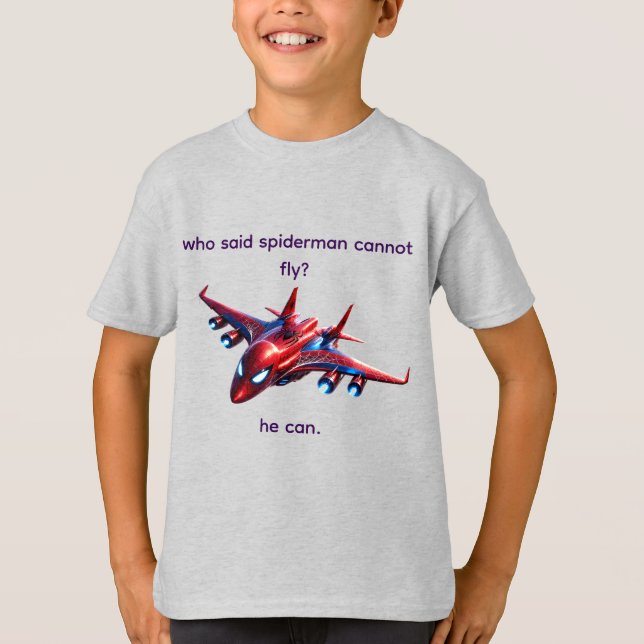 Custom Spiderman Web-Plane Kids Birthday T-Shirt (Front)