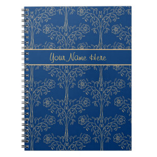 Custom Spiral Notebook, Blue, Gold-effect Pattern Notebook