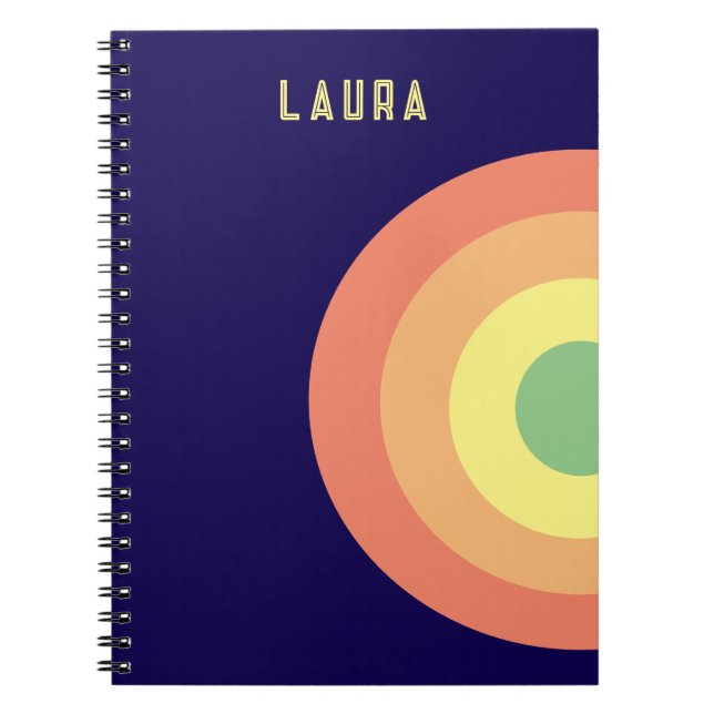custom Spiral Notebook target rainbow blue, peach (Front)