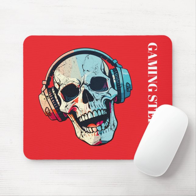 Custom spoky skull Gradient artwork Red background Mouse Pad (With Mouse)
