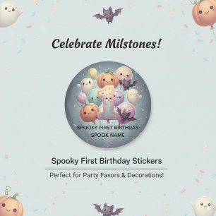 Custom Spooky Cute 1st Birthday Party Favors  Classic Round Sticker