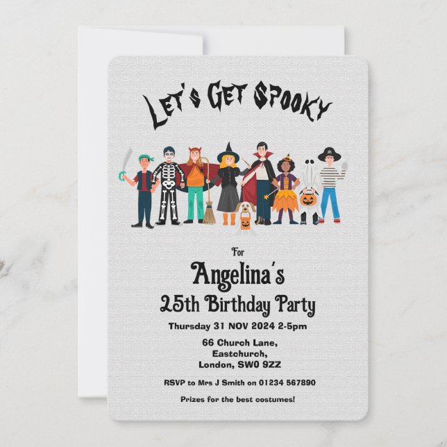 Custom Spooky Halloween Birthday Costume Party Invitation (Front)