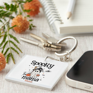 Custom Spooky Mama Halloween – Ghost, Cat, Pumpkin Keychain