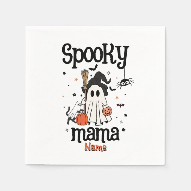 Custom Spooky Mama Halloween – Ghost, Cat, Pumpkin Napkin (Front)