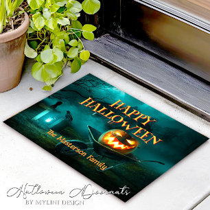Custom Spooky Pumpkin Graveyard Happy Halloween Doormat