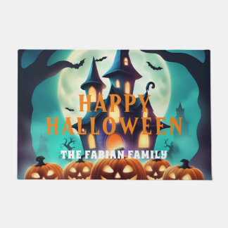Custom spooky pumpkins scary house happy halloween doormat