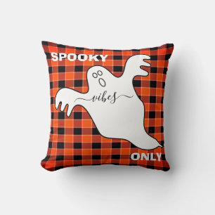 Custom SPOOKY VIBES ONLY Ghost Fall Buffalo Plaid Throw Pillow