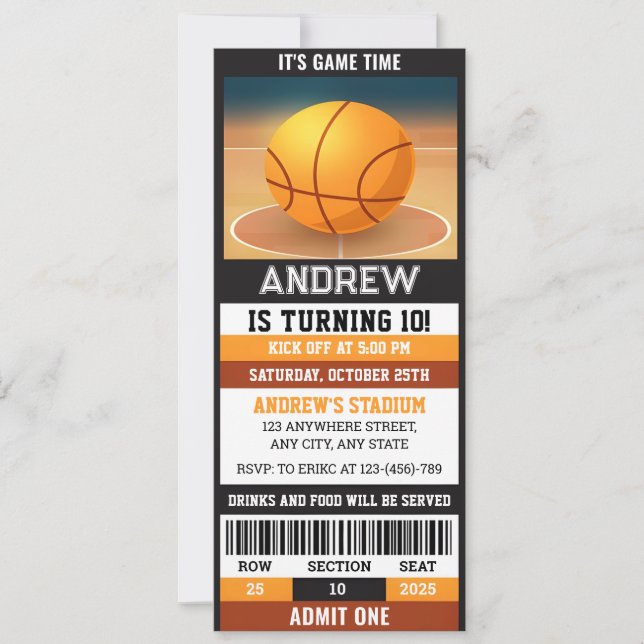Custom Sport Basketball Ticket Birthday  Invitation (Front)