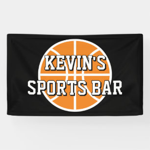 Custom sports bar banner with basketball logo