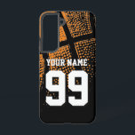 Custom sports basketball jersey number samsung galaxy case<br><div class="desc">Custom sports basketball jersey number Samsung Galaxy case. Personalized phone cover with athletic orange basketball design. Customizable background colour behind vintage photo. Personalize with high school team name, monogram, funny quote, slogan etc. Cute birthday gift idea for sporty boys and girls. Make one for dad, mom, coach, girlfriend, boyfriend, teammates...</div>