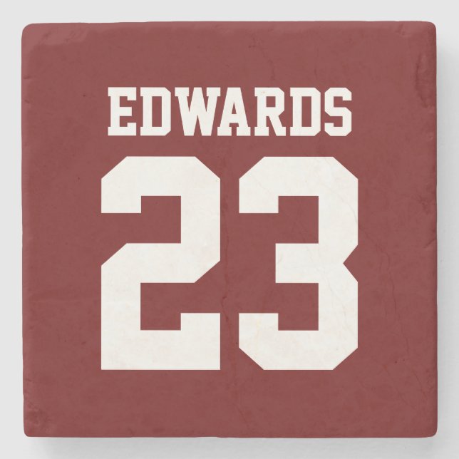 Custom Sports Numbered With Name Stone Coaster (Front)