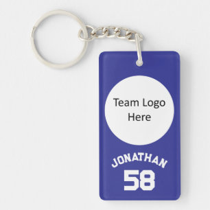 Custom Sports Team Logo & Name Jersey Number Blue Keychain