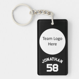 Custom Sports Team Logo & Name Jersey Number Blue Keychain
