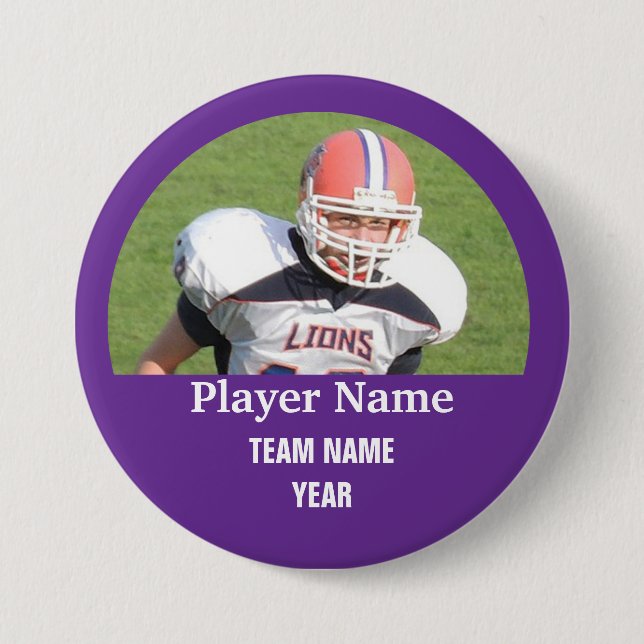 Custom sports team photo - PURPLE 3 Inch Round Button (Front)