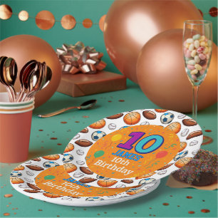 Custom Sports Theme 10th Birthday Paper Plates