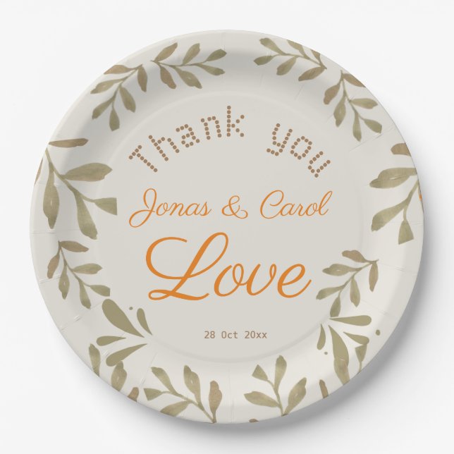 Custom Spread love greenery wedding elegant simple Paper Plate (Front)