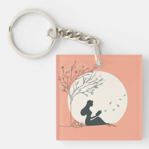 Custom Spring Aesthetic   Peaceful Girl Reading  Keychain