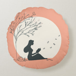 Custom Spring Aesthetic   Peaceful Girl Reading  Round Pillow