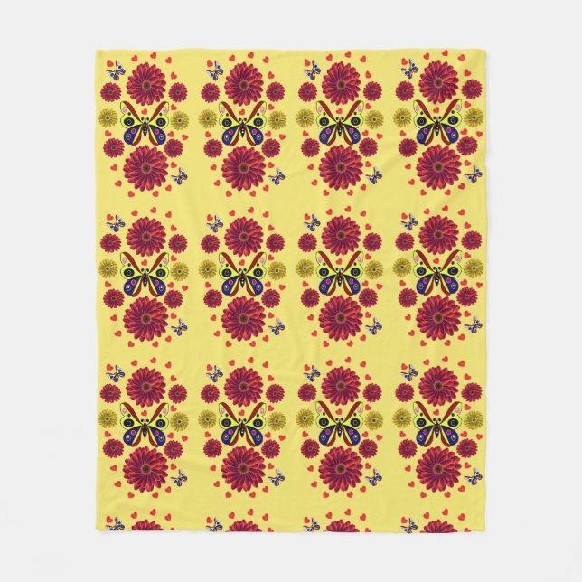 Custom Spring Butterfly Floral Gift  Fleece Blanket (Front)