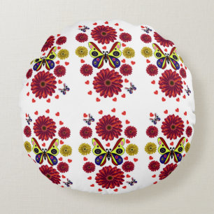Custom Spring Butterfly Floral Gift  Round Pillow