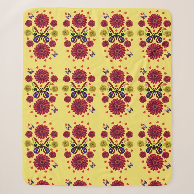 Custom Spring Butterfly Floral Gift  Sherpa Blanket (Front)