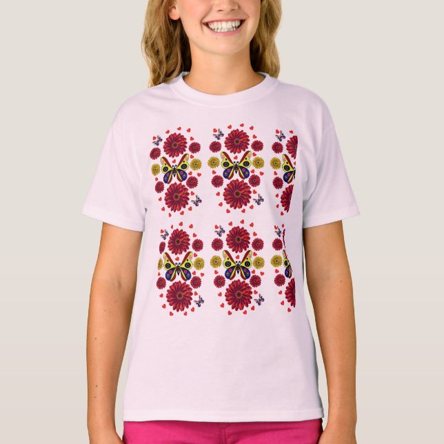 Custom Spring Butterfly Floral Gift  T-Shirt (Front)