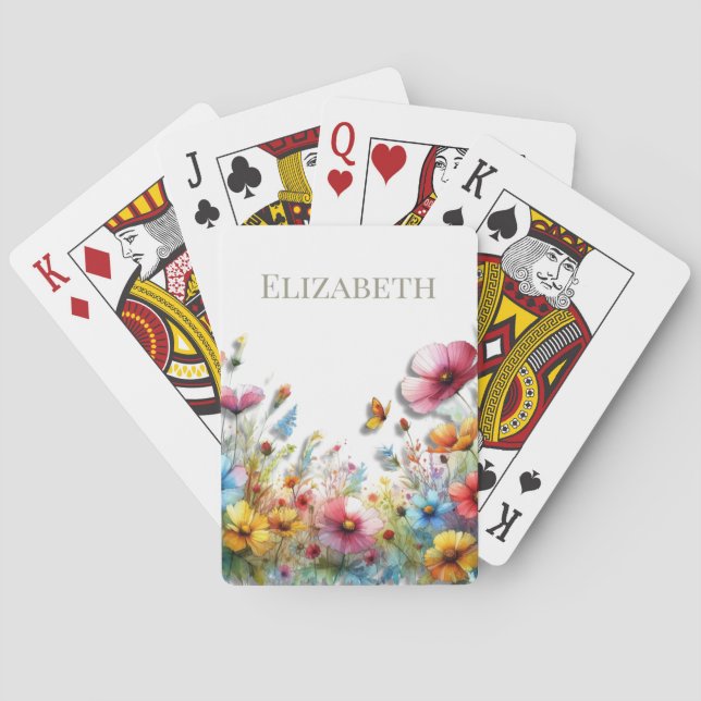 Custom Spring Wildflowers Personalized  Playing Cards (Back)