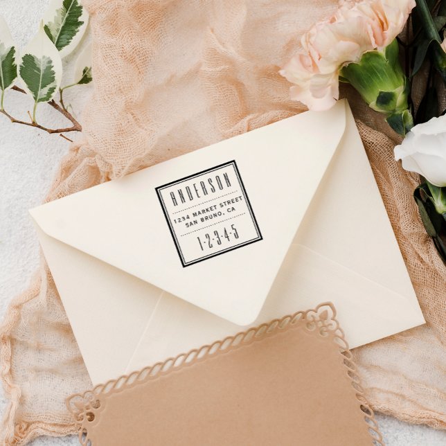 Custom Square Art Deco Return Address Rubber Stamp (Creator Uploaded)