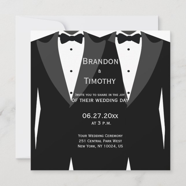 Custom Square Black And White Gay Wedding Invites (Front)