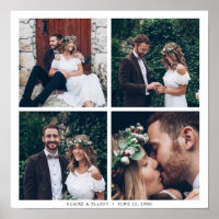 Custom Square Collage 4 Wedding Photo & Text