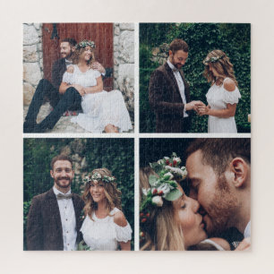 Custom Square Collage Wedding Photo Jigsaw Puzzle
