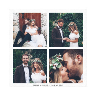 Custom Square Collage Wedding Photo & Text Canvas Print