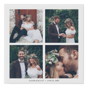 Custom Square Collage Wedding Photo & Text Faux Canvas Print