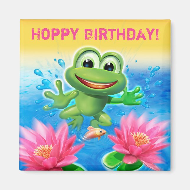 Custom Square Fridge Magnet Leaping frog design (Front)