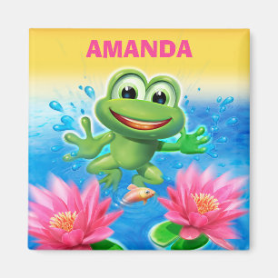Custom Square Fridge Magnet Leaping frog design