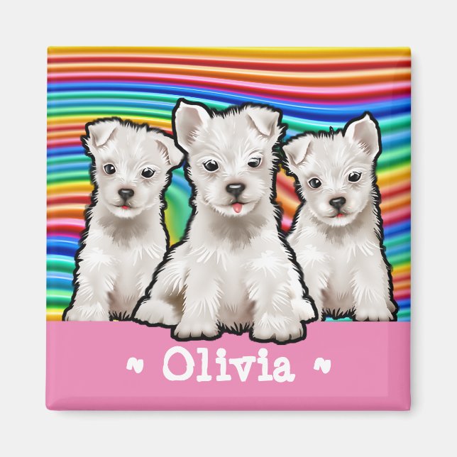 Custom square Magnet Rainbow puppies. (Front)