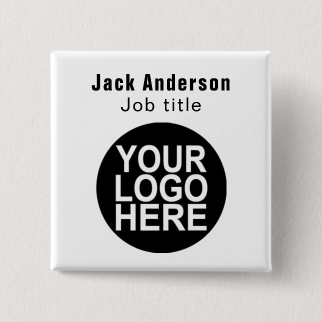 Custom Square Name Button Pin with Business Logo (Front)