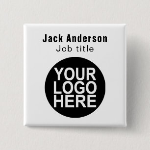 Custom Square Name Button Pin with Business Logo