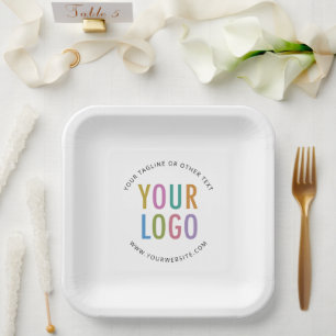 Custom Square Paper Plates Company Logo White Bulk