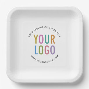 Custom Square Paper Plates Company Logo White Bulk