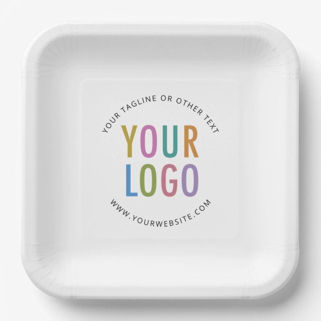 Custom Square Paper Plates Company Logo White Bulk (Front)
