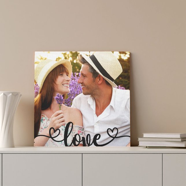 Custom Square Photo with Love Calligraphy Overlay Canvas Print (Creator Uploaded)