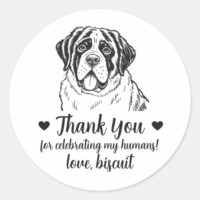 Custom St Bernard Dog Wedding Favour Stickers (Front)