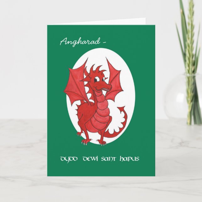 Custom St David's Day Card, Welsh, Red Dragon Card (Front)