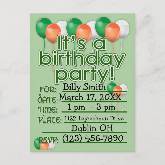 Custom St Patricks Day Birthday Party Invitations (Front)