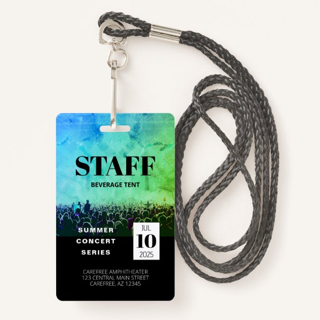 Custom Staff All Access Concert Badge (Front with Lanyard)