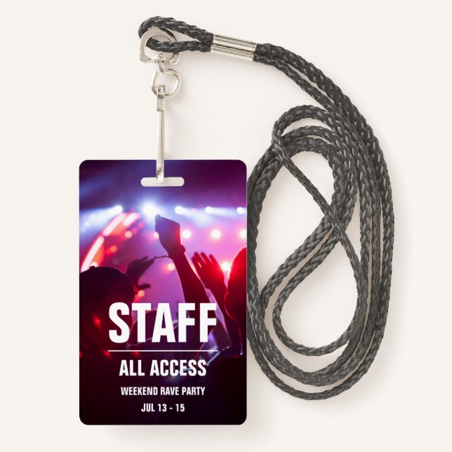 Custom Staff | All Access Concert Pass Badge (Front with Lanyard)